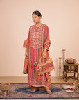 Orange Embroidered Crepe A-Line Suit with Dupatta & Canvas tote bag – Festive Wear