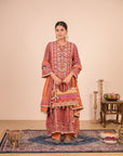 Orange Embroidered Crepe A-Line Suit with Dupatta & Canvas tote bag – Festive Wear