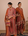 Orange Crepe Suit Set with Farsi Salwar with Canvas tote bag
