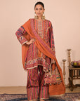 Orange Crepe Suit Set with Farsi Salwar with Canvas tote bag