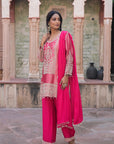 Rani Pink Brocade Kurti Pant Set Indian Party Outfit