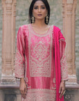 Rani Pink Brocade Kurti Pant Set Indian Party Outfit
