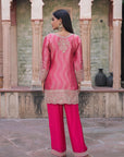 Rani Pink Brocade Kurti Pant Set Indian Party Outfit