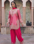 Rani Pink Brocade Kurti Plazzo Set Ethnic Party Look