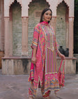 Rani Pink Crepe Kaftan Pant Set Ethnic Party Outfit