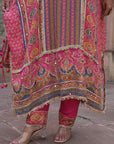 Rani Pink Crepe Kaftan Pant Set Ethnic Party Outfit