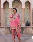 Rani Pink Viscose Crepe Suit Set with Tulip Pants – Festive Glamor