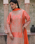 Orange Brocade Kurti Pant Set Designer Indian Ethnic Wear