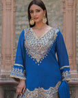 Royal Blue Chinon Kurti Crepe Sharara Ensemble