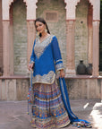 Royal Blue Chinon Kurti Crepe Sharara Ensemble