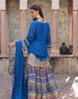 Royal Blue Chinon Kurti Crepe Sharara Ensemble