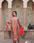 Red Crepe Kaftan Pant Set Embroidered Indian Festive Wear