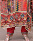 Red Crepe Kaftan Pant Set Embroidered Indian Festive Wear
