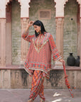 Red Viscose Crepe Suit Set with Tulip Pants – Elegant Ethnic Style