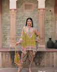 Green Viscose Crepe Suit Set with Tulip Pants – Festive Flair