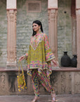 Green Viscose Crepe Suit Set with Tulip Pants – Festive Flair