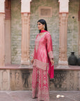 Rani Pink Brocade Kurti Sharara Set Indian Ethnic Wear