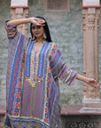 Blue Crepe Kaftan Pant Set Festive Indian Designer Wear