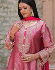 Rani Pink Brocade Kurti Pant Set Elegant Indian Wear