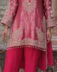 Rani Pink Brocade Kurti Pant Set Elegant Indian Wear