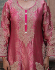 Rani Pink Brocade Kurti Pant Set Elegant Indian Wear