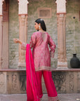 Rani Pink Brocade Kurti Pant Set Elegant Indian Wear