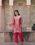 Rani Pink Brocade Kurti Pant Set Elegant Indian Wear
