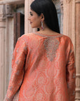 Bright Orange Brocade Kurti Pant Set Stylish Ethnic Look