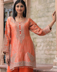 Bright Orange Brocade Kurti Pant Set Stylish Ethnic Look