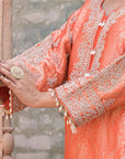 Bright Orange Brocade Kurti Pant Set Stylish Ethnic Look