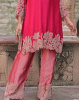 Rani Red Brocade Kurti Pant Set Elegant Party Outfit