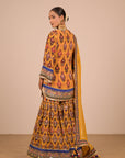 Yellow Crepe Sharara Set with Canvas tote bag with Vibrant Print Motifs