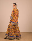 Yellow Crepe Sharara Set with Canvas tote bag with Vibrant Print Motifs