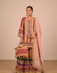 Multicolor Crepe Sharara Set with Canvas tote bag with Vibrant Print Motifs