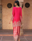 Orange Brocade Kurti Pant Set Festival Ready Indian Party Outfit