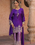 Purple Brocade Kurti Pant Set Designer Floral Festive Wear
