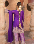 Purple Brocade Kurti Pant Set Designer Floral Festive Wear