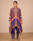 Purple Asymmetric Hem Kurta Set in Crepe Fabric with Canvas tote bag