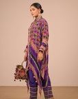 Purple Asymmetric Hem Kurta Set in Crepe Fabric with Canvas tote bag