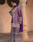 Purple Brocade Kurti Sharara Set Elegant Festive Party Outfit