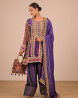 Purple Crepe Suit Set with Farsi Salwar with Canvas tote bag