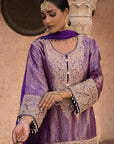 Purple Brocade Kurti Sharara Set Elegant Festive Party Outfit