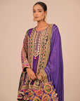 Purple Crepe Suit Set with Farsi Salwar with Canvas tote bag