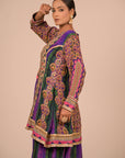 Purple Crepe Suit Set with Farsi Salwar with Canvas tote bag