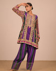 Purple Crepe Suit Set with Farsi Salwar with Canvas tote bag