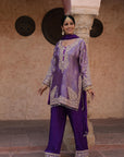 Royal Purple Brocade Kurti Pant Set Designer Party Outfit