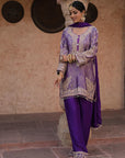 Royal Purple Brocade Kurti Pant Set Designer Party Outfit