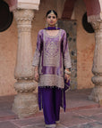 Purple Brocade Kurti Pant Set Elegant Festive Party Look