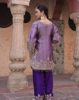 Purple Brocade Kurti Plazzo Set Festive Indian Designer Wear