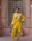 Bright Yellow Chinon Kurti Crepe Dhoti Set